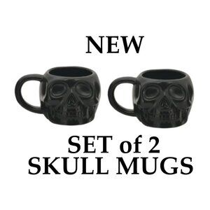 NEW Skull Mug Set of 2 Coffee Mugs Dia De Los Muertos Skulls Halloween Stoneware